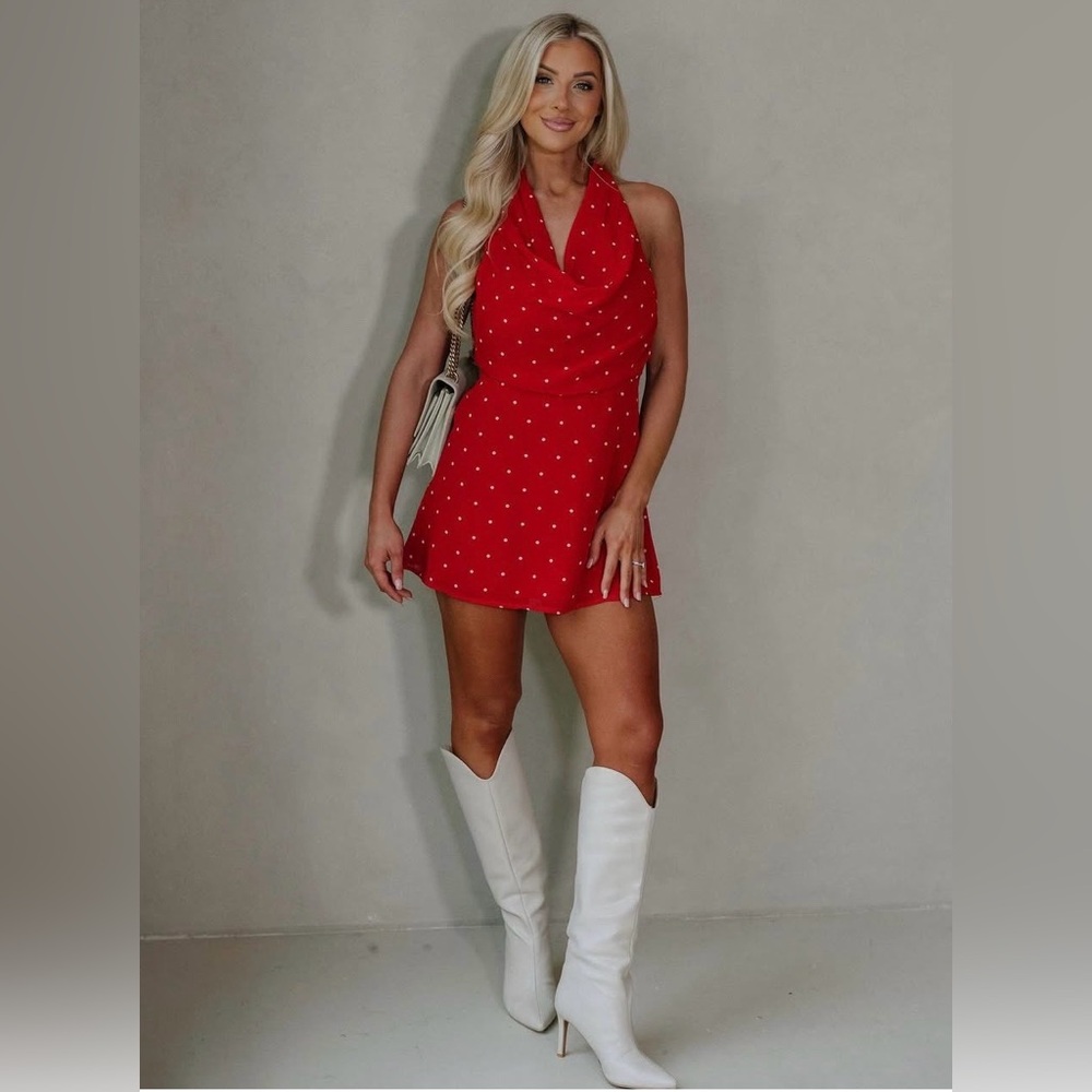 Red Polka Dot Halter Mini Dress